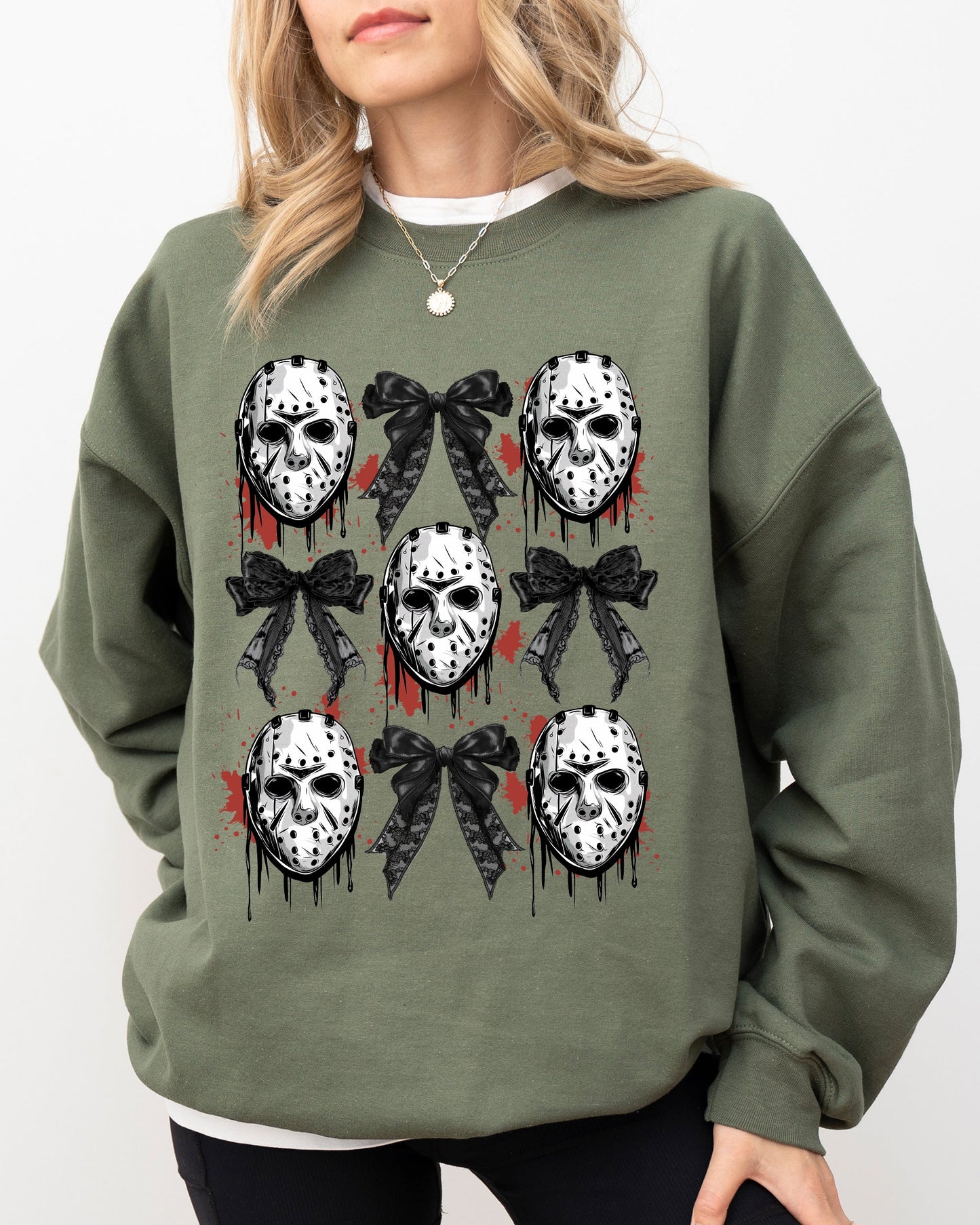 Masks and Bows, Ghost, Spooky, Scary, Skeleton, Skull, Western, Witch, Aesthetic, Meme, Halloween, Costume Sweatshirt