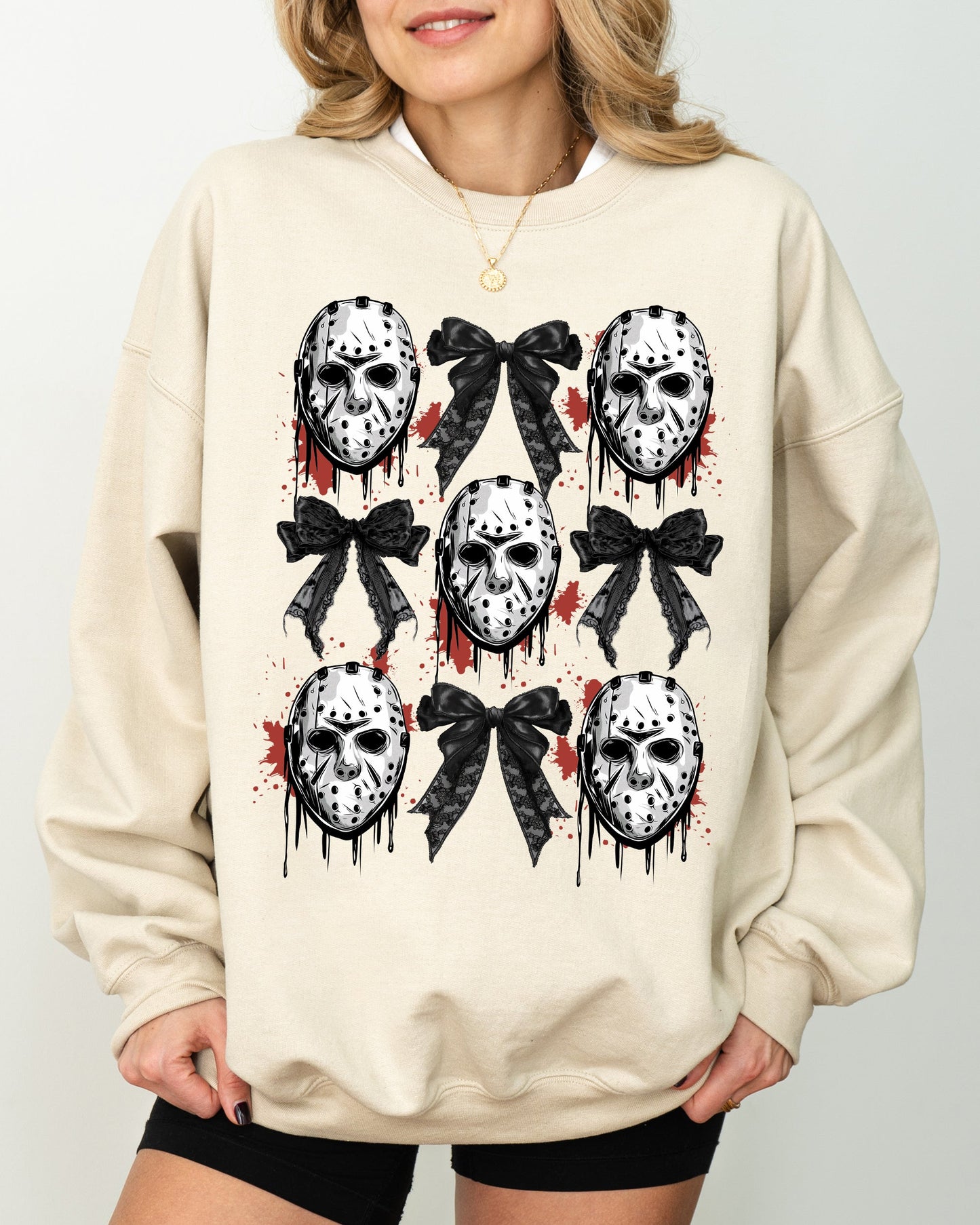 Masks and Bows, Ghost, Spooky, Scary, Skeleton, Skull, Western, Witch, Aesthetic, Meme, Halloween, Costume Sweatshirt
