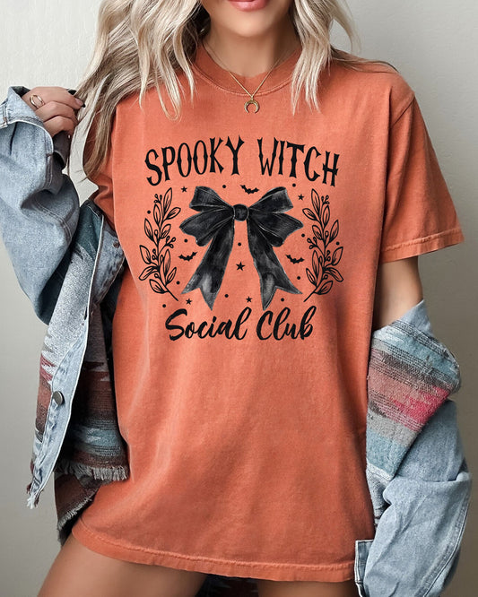 Spooky Witch Social Club, Ghost, Spooky, Scary, Skeleton, Skull, Western, Witch, Aesthetic, Meme, Halloween, Costume, Tshirt Comfort Colors T-Shirt