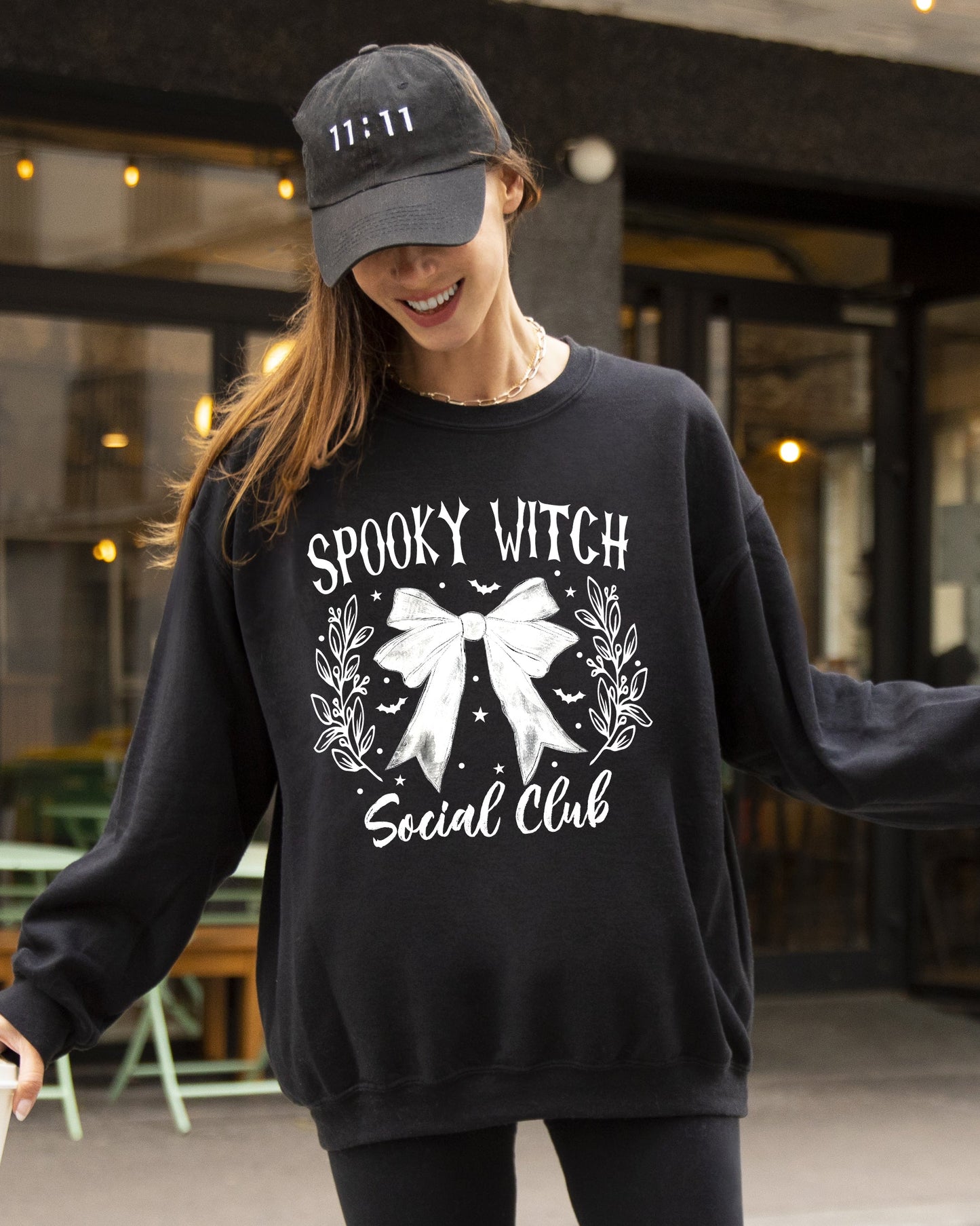 Spooky Witch Social Club, Ghost, Spooky, Scary, Skeleton, Skull, Western, Witch, Aesthetic, Meme, Halloween, Costume Sweatshirt
