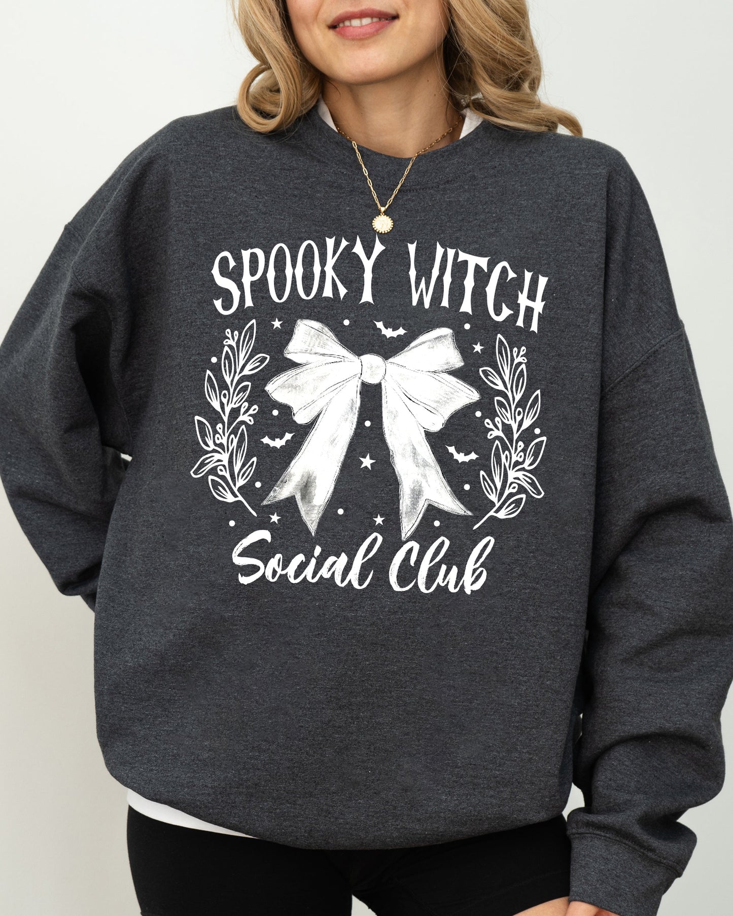 Spooky Witch Social Club, Ghost, Spooky, Scary, Skeleton, Skull, Western, Witch, Aesthetic, Meme, Halloween, Costume Sweatshirt