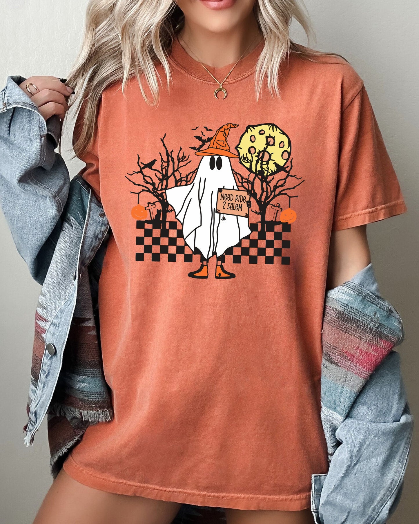 Need Ride to Salem, Ghost, Spooky, Scary, Skeleton, Skull, Western, Witch, Aesthetic, Meme, Halloween, Costume, Tshirt Comfort Colors T-Shirt