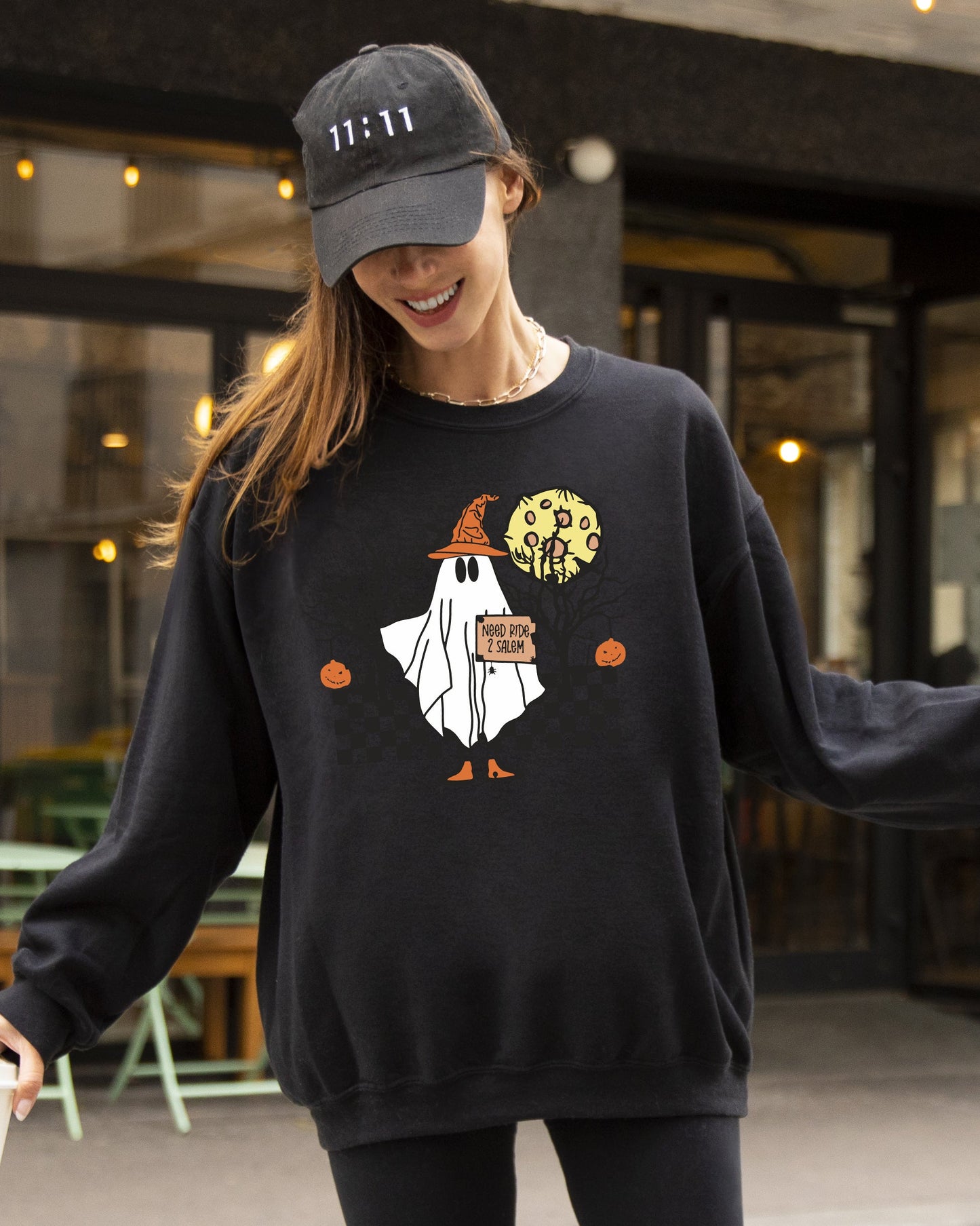 Need Ride to Salem, Ghost, Spooky, Scary, Skeleton, Skull, Western, Witch, Aesthetic, Meme, Halloween, Costume Sweatshirt