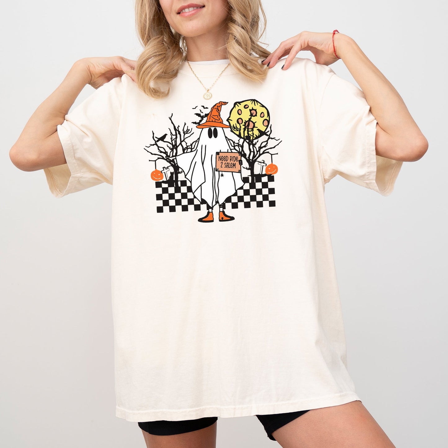 Need Ride to Salem, Ghost, Spooky, Scary, Skeleton, Skull, Western, Witch, Aesthetic, Meme, Halloween, Costume, Tshirt Comfort Colors T-Shirt