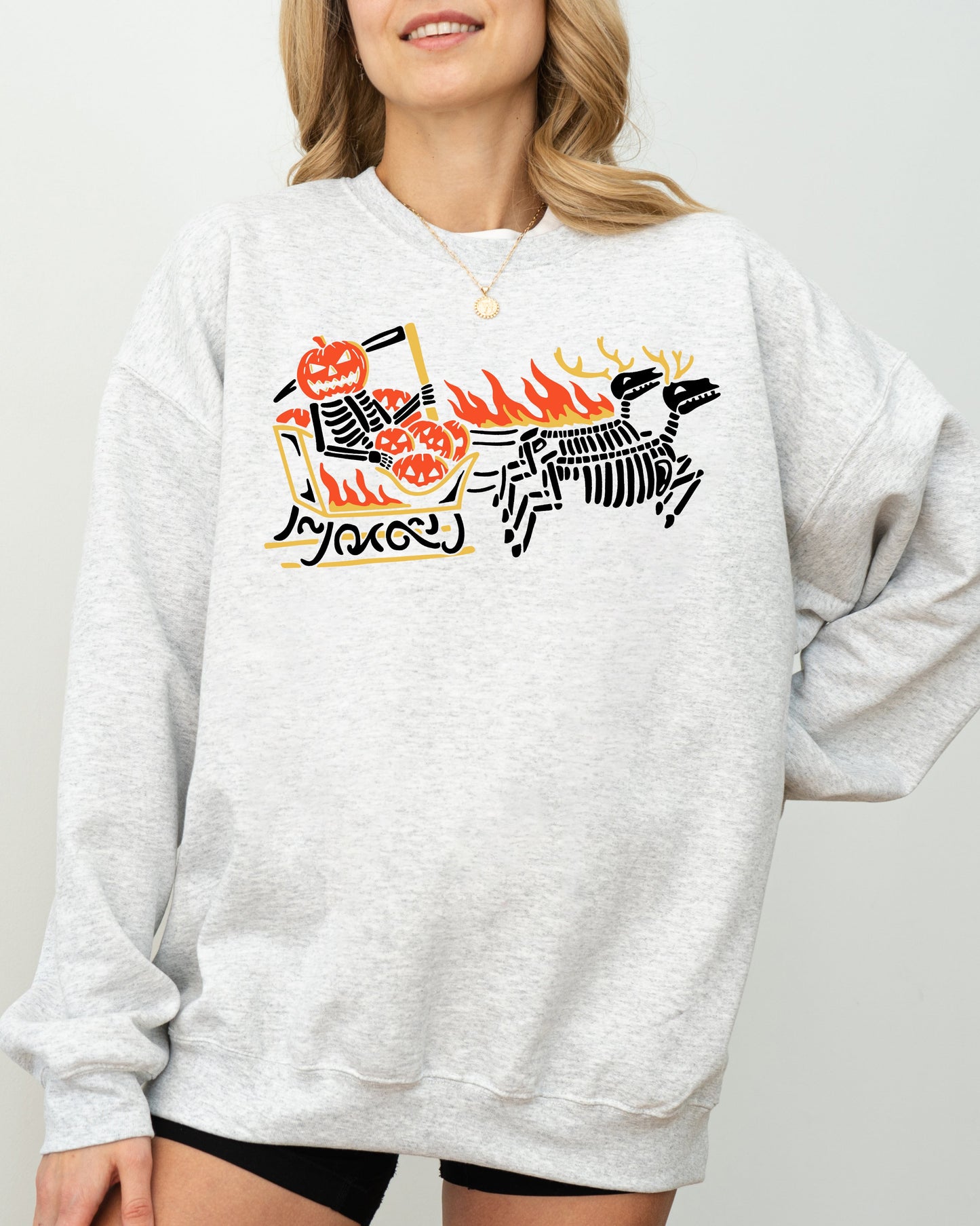 Pumpkin Head, Sleigh, Santa, Skeleton, Ghost, Spooky, Scary, Skull, Western, Witch, Aesthetic, Meme, Halloween, Costume Sweatshirt