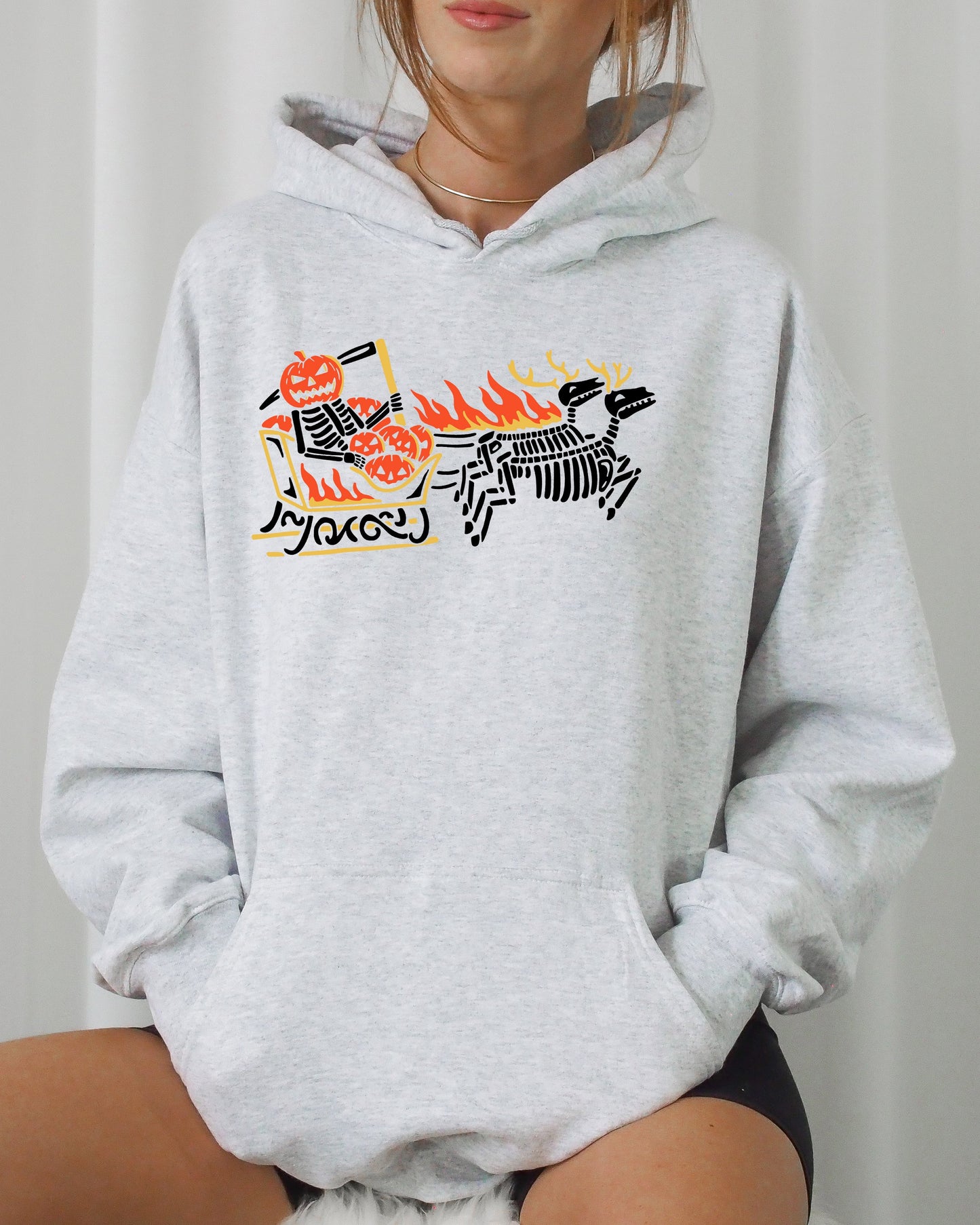 Pumpkin Head, Sleigh, Santa, Skeleton, Ghost, Spooky, Scary, Skull, Western, Witch, Aesthetic, Meme, Halloween, Costume, Hoodie, Hooded Sweatshirt