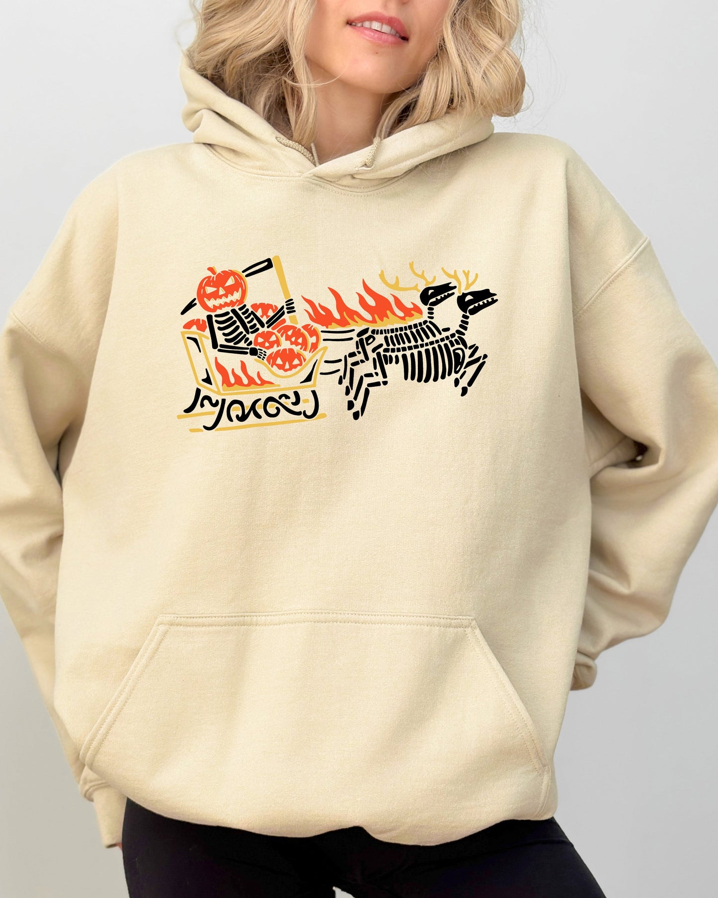Pumpkin Head, Sleigh, Santa, Skeleton, Ghost, Spooky, Scary, Skull, Western, Witch, Aesthetic, Meme, Halloween, Costume, Hoodie, Hooded Sweatshirt