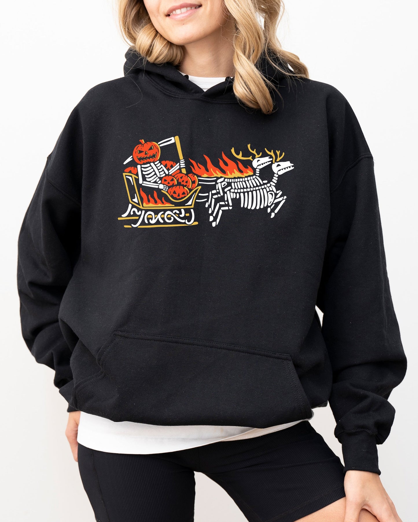 Pumpkin Head, Sleigh, Santa, Skeleton, Ghost, Spooky, Scary, Skull, Western, Witch, Aesthetic, Meme, Halloween, Costume, Hoodie, Hooded Sweatshirt