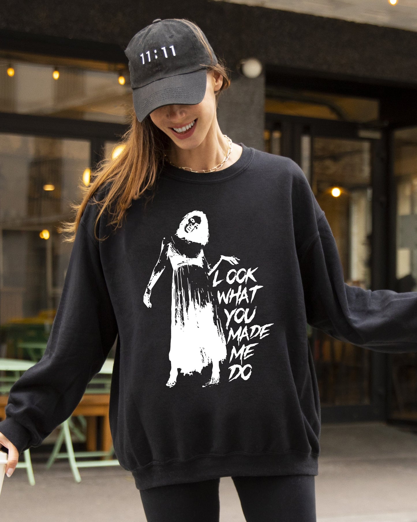 Look What You Made Me Do, Skeleton, Ghost, Spooky, Scary, Skull, Western, Witch, Aesthetic, Meme, Halloween, Costume Sweatshirt