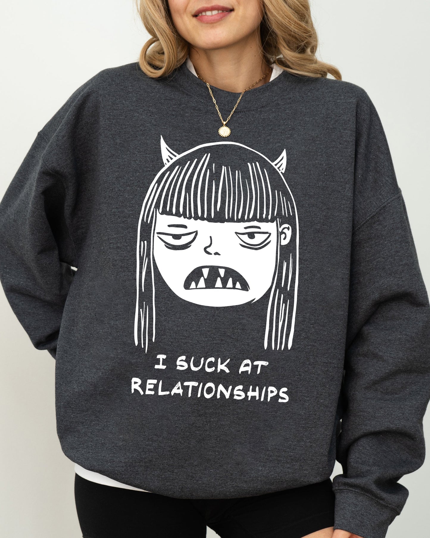I Suck At Relationships Witch Aesthetic Skeleton Sweatshirt