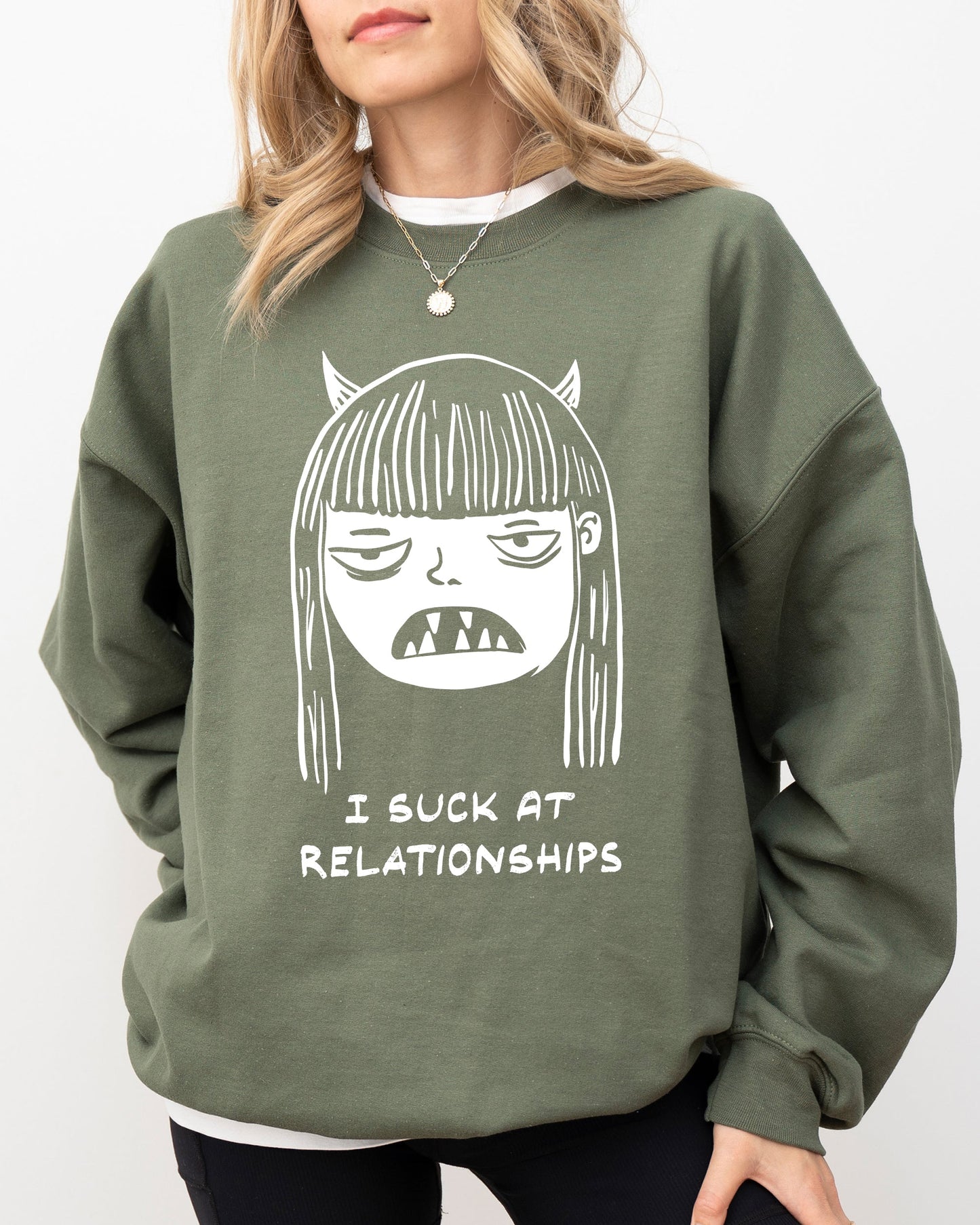 I Suck At Relationships Witch Aesthetic Skeleton Sweatshirt