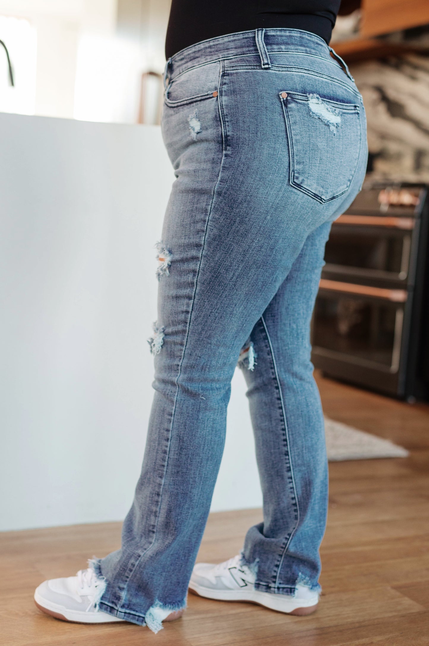 Destroyed Mid Rise Stretch Straight Jeans Judy Blue