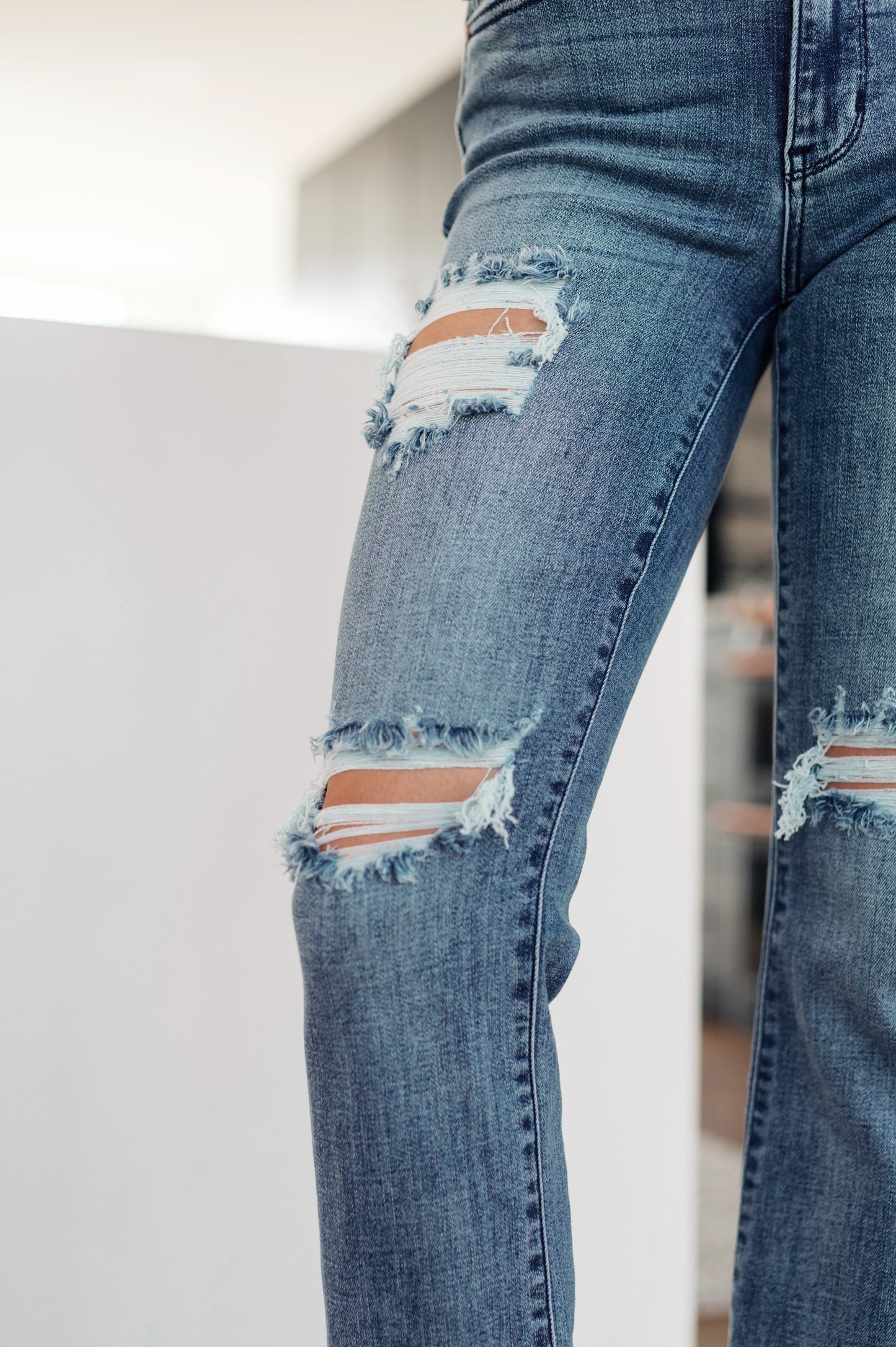 Destroyed Mid Rise Stretch Straight Jeans Judy Blue