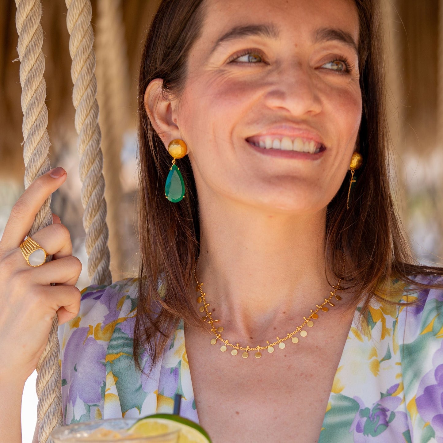 Ocean Tide Drop Earrings - Green Onyx