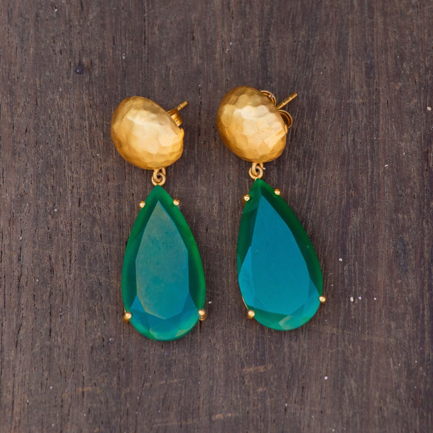 Ocean Tide Drop Earrings - Green Onyx