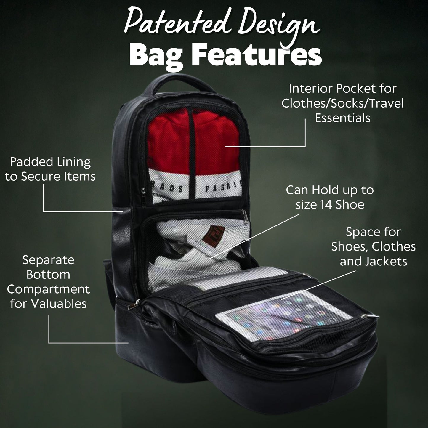 Black Leather Patented Carry On Backpack Sole Premise