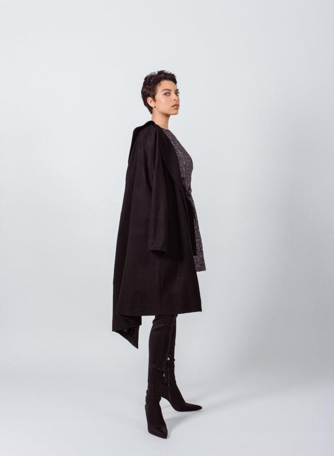 Worsted Flannel Black Long Trench Coat Women’s Chic Outerwear Le Réussi