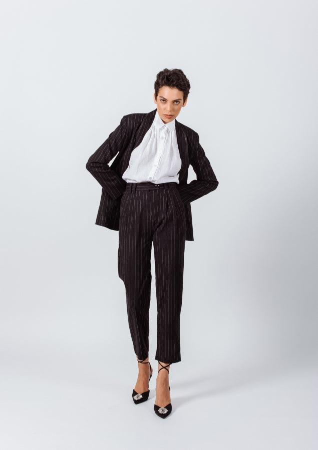Black Pinstripes Tailored Suit Pants Women’s Office Trousers
