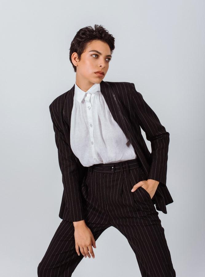 Black Pinstripes Tailored Suit Pants Women’s Office Trousers