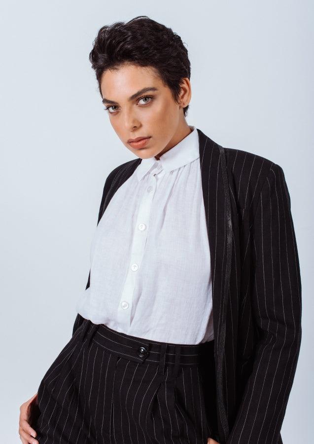 Black Pinstripes Tailored Suit Pants Women’s Office Trousers