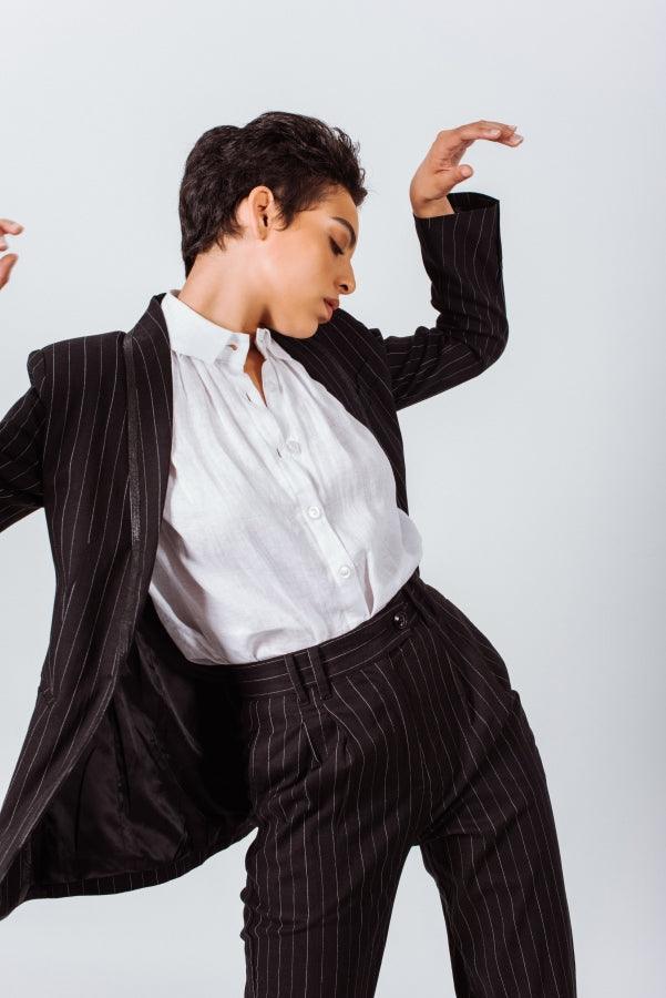 Black Pinstripes Tailored Suit Pants Women’s Office Trousers