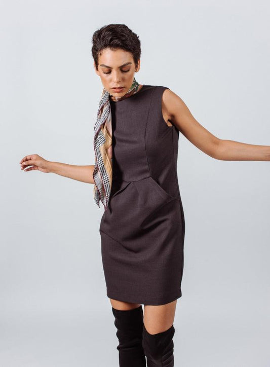 Wool Charcoal Mini Dress Elegant Women’s Winter Dress Luxe