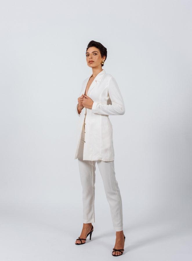 White Slim Tailoring Pants Women’s Slim-Fit Trousers Le Reussi