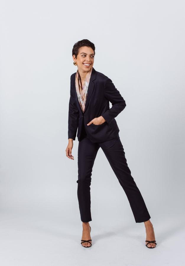 Tailoring Slim Navy Blue Slim Pants Women’s Trousers Le Réussi