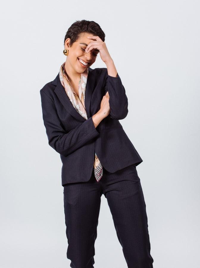 Tailoring Slim Navy Blue Slim Pants Women’s Trousers Le Réussi