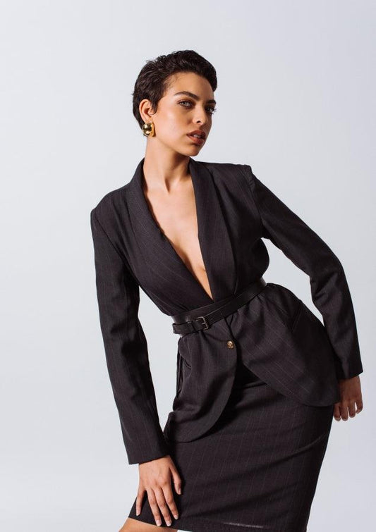 ShawlLapels Dark Grey Single-Breasted Blazer Women’s Tailored Jacket