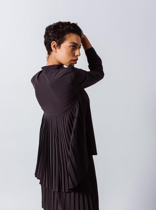 Stylish Black Pleated Blouse Women’s Elegant Top Le Reussi