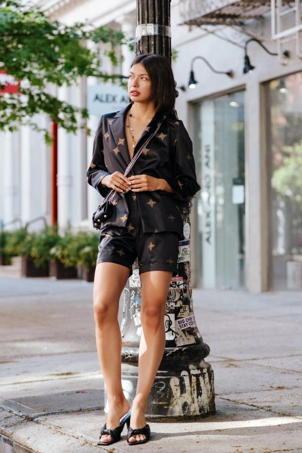 Black and Gold Elegant Shorts Women’s Evening Wear Le Reussi