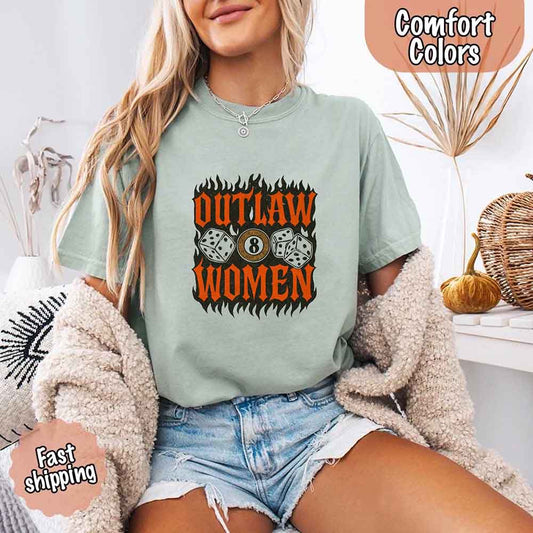 Outlaw Women Flames Vintage Western Cowgirl Shirt Comfort Colors