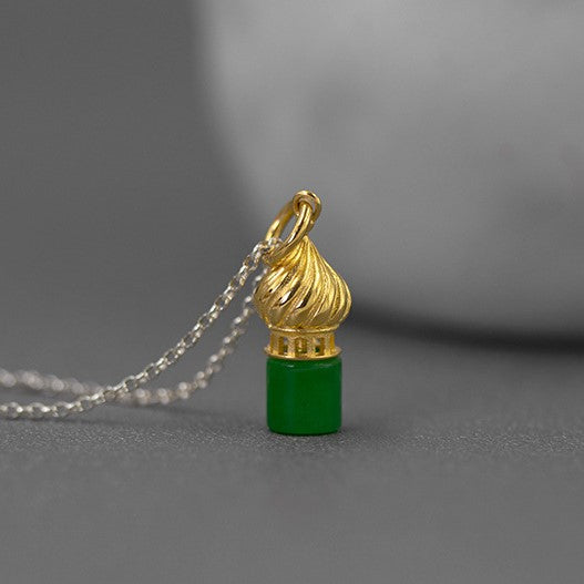 Jade Dome Necklace 18K Gold Plated Sterling Silver Dome Necklace