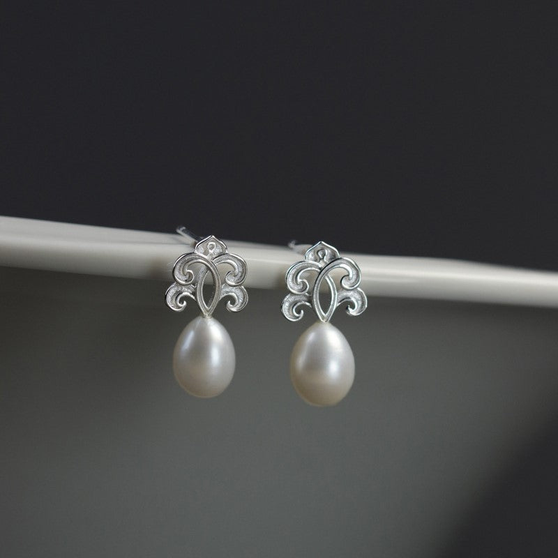 French Spring Natural Pearl Stud Earrings 18K Gold Plated 925 Silver