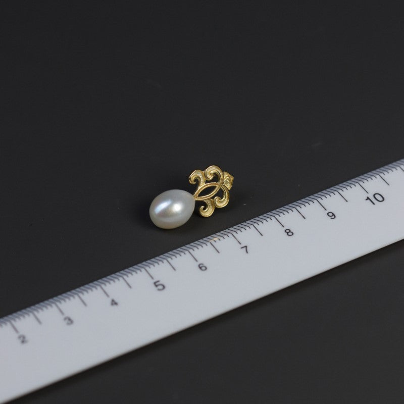 French Spring Natural Pearl Stud Earrings 18K Gold Plated 925 Silver