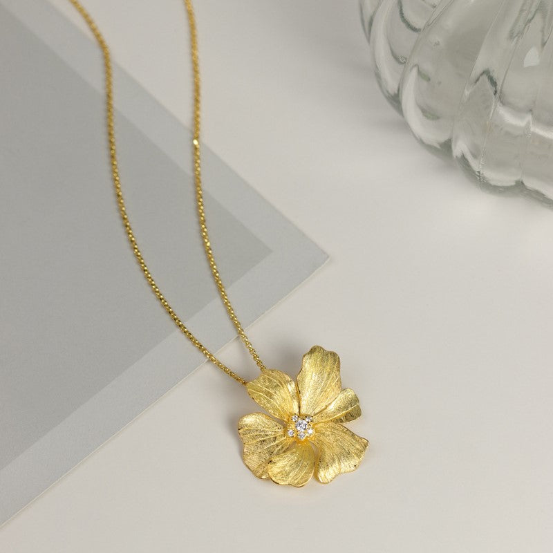 Peony Flower 18K Gold Plated 925 Silver Necklace