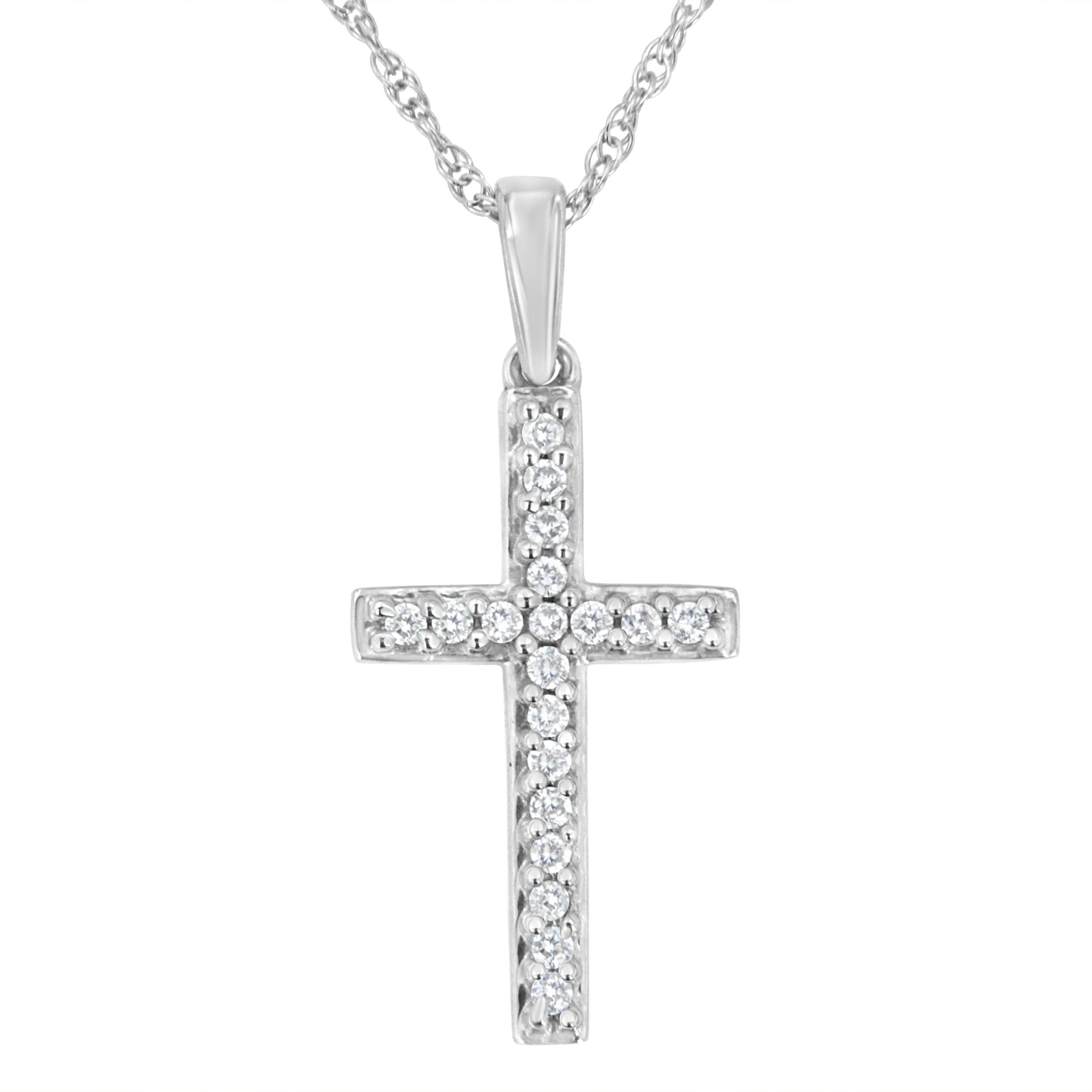 .925 Sterling Silver 1/4 Cttw Lab Grown Diamond Cross Pendant Necklace (F-G Color, Vs2-Si1 Clarity)