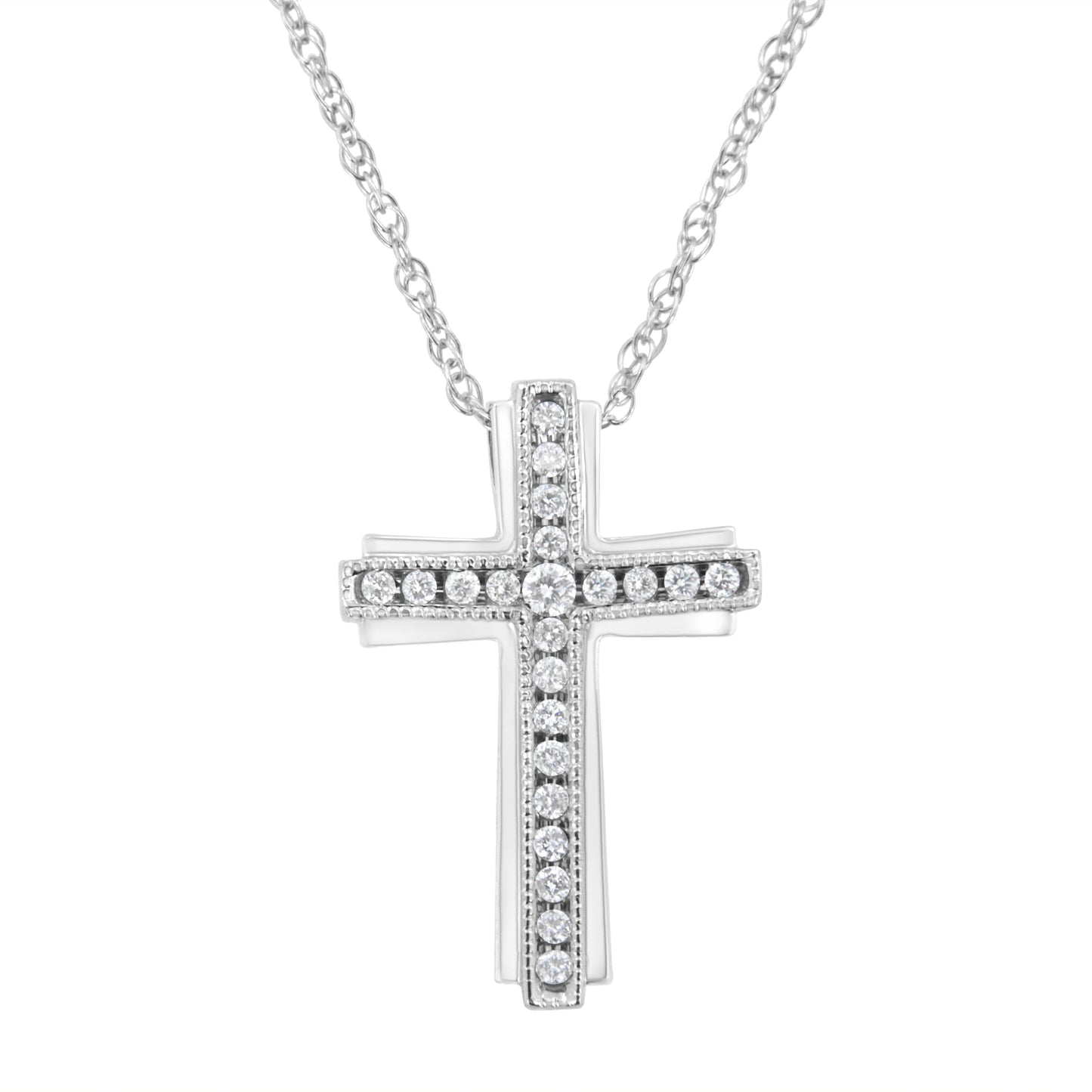 .925 Sterling Silver 1/4 Cttw Lab Grown Diamond Cross Pendant Necklace (F-G Color, Vs2-Si1 Clarity)
