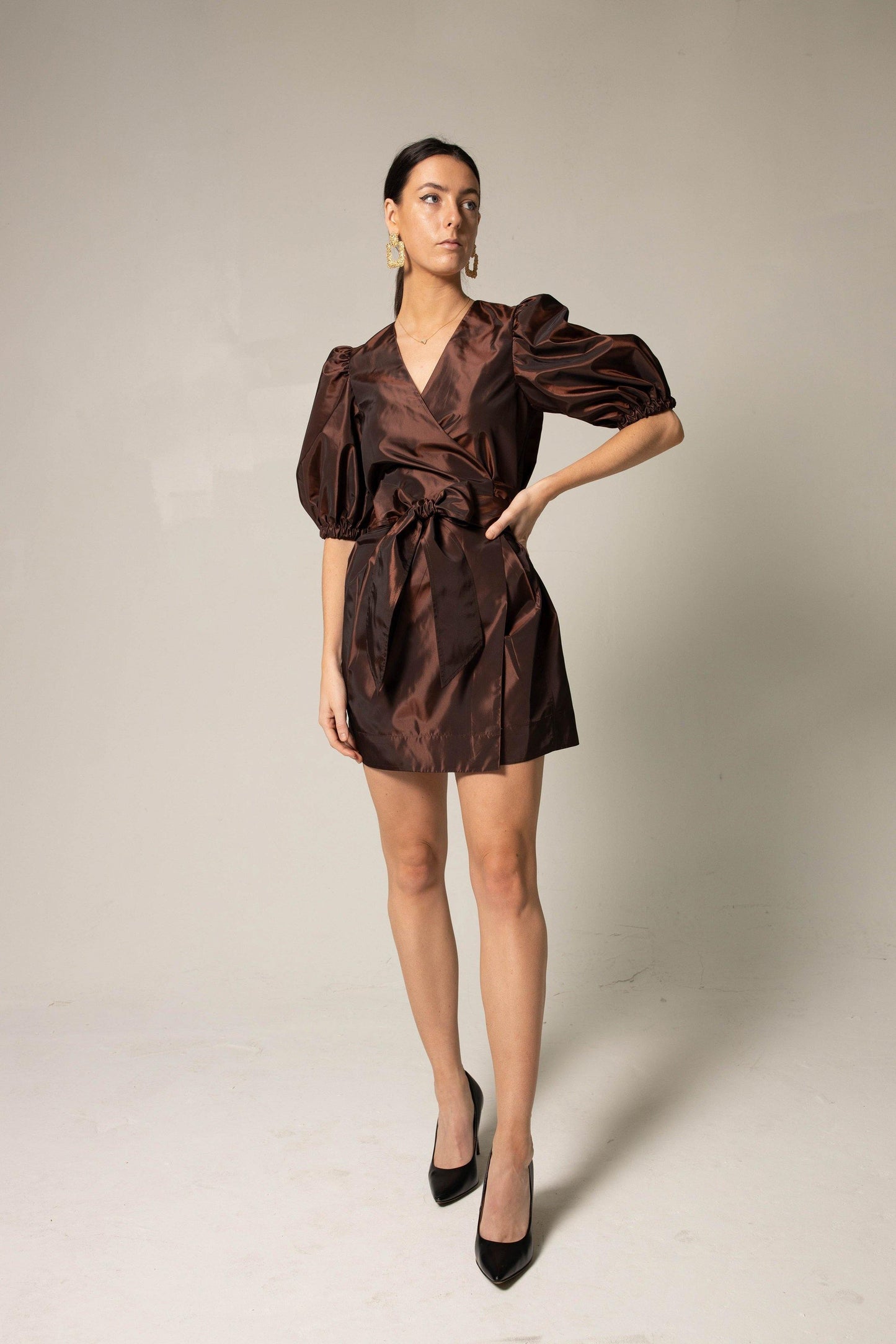Power Bordeaux Red Wrap Dress Elegant Women's Dress