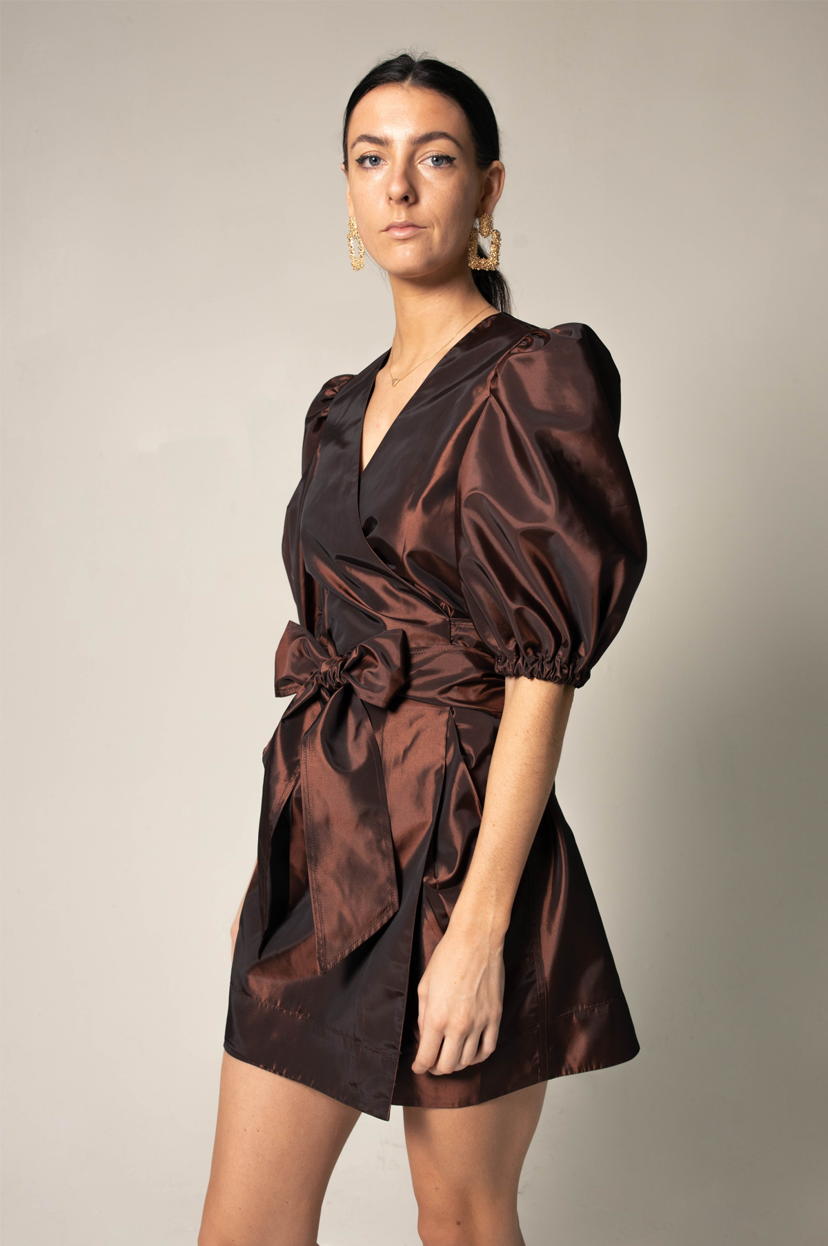Power Bordeaux Red Wrap Dress Elegant Women's Dress