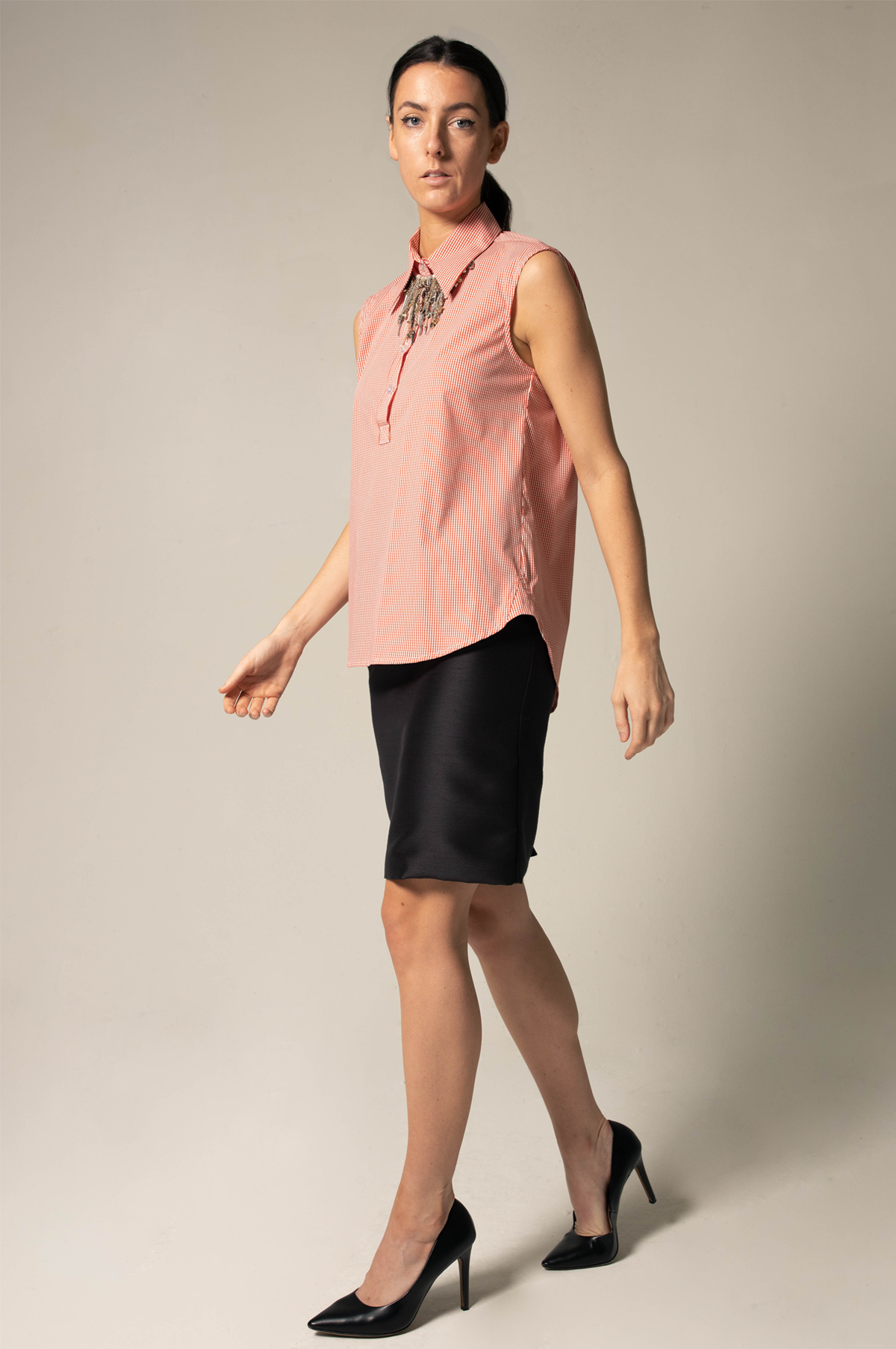 Italian Cotton Orange Sleeveless Top Summer Blouse Le Reussi