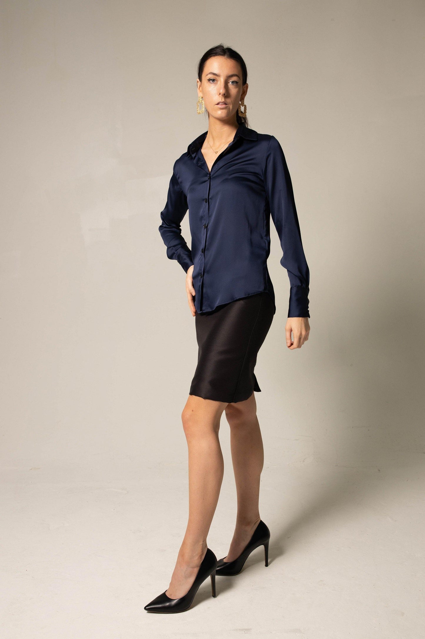 Silk Royal Blue Blouse Women Elegant Top Classy