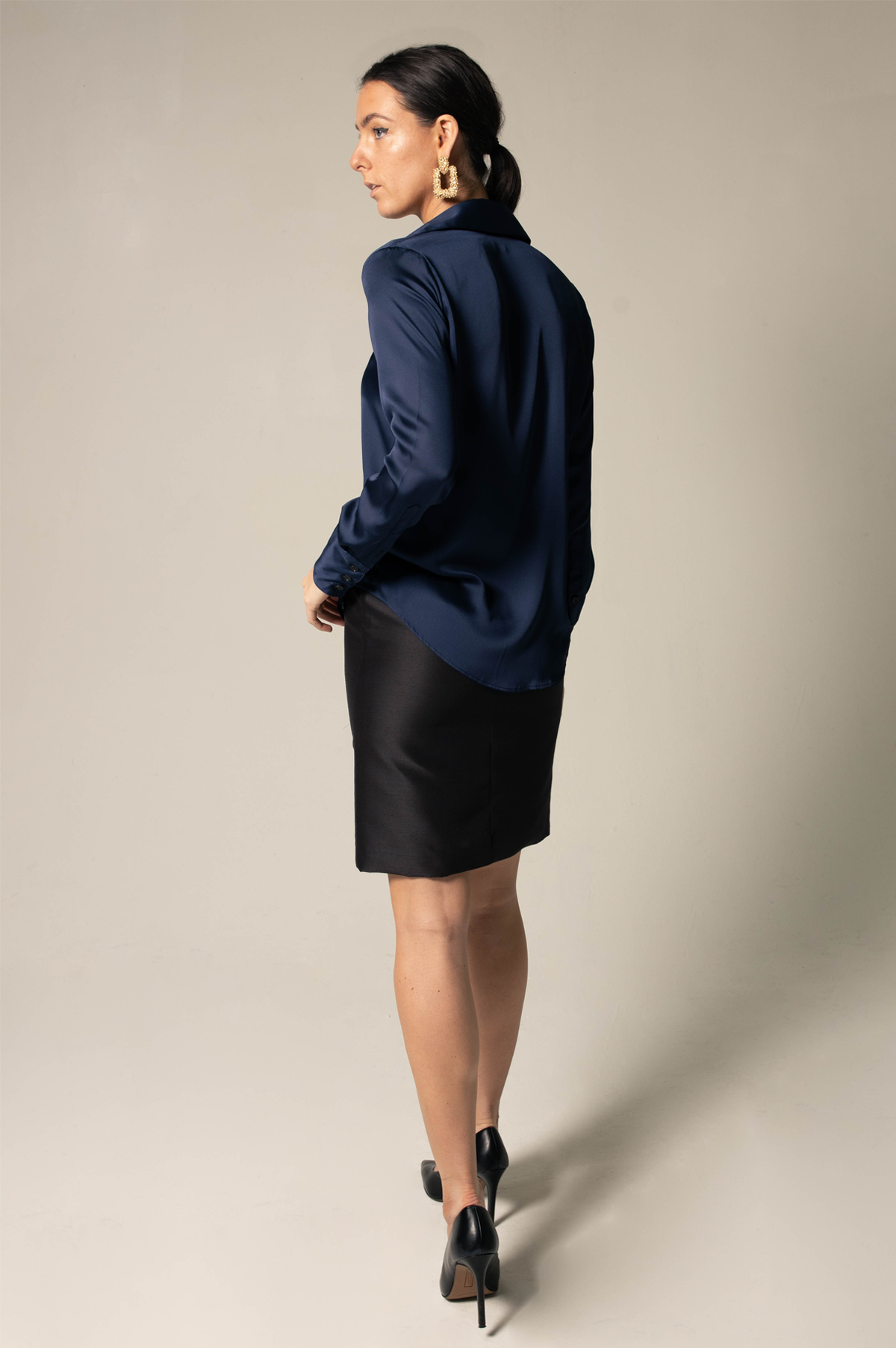 Silk Royal Blue Blouse Women Elegant Top Classy