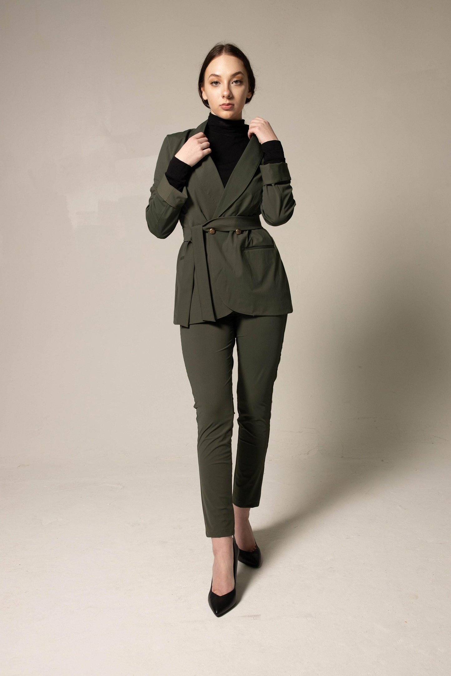 Olive Skinny Fit Womens Trousers Le Reussi®