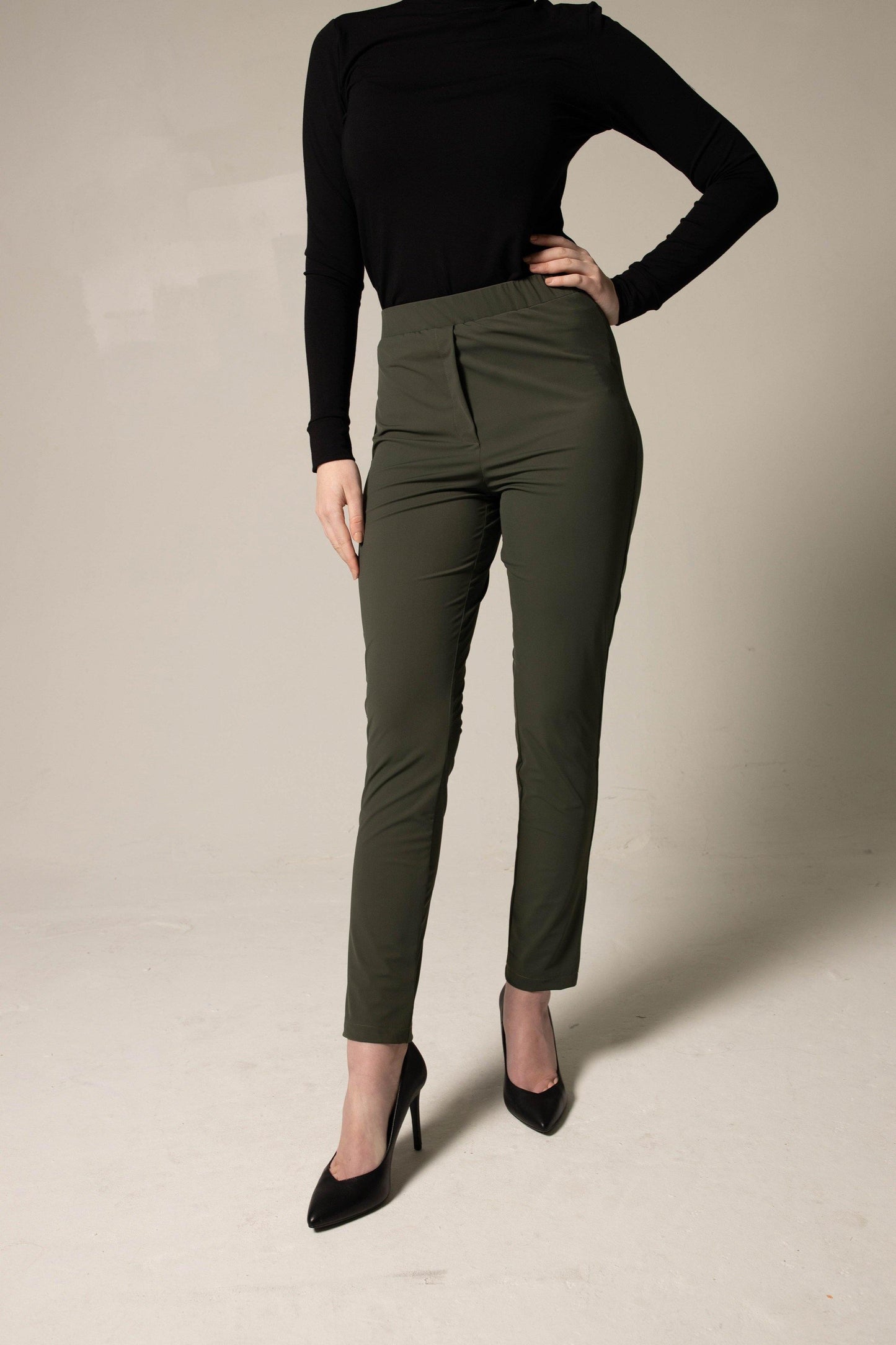 Olive Skinny Fit Womens Trousers Le Reussi®