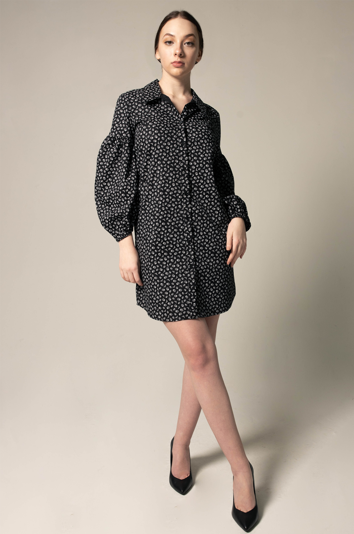 Black Floral Italian Cotton Elegant Summer Dress Le Réussi