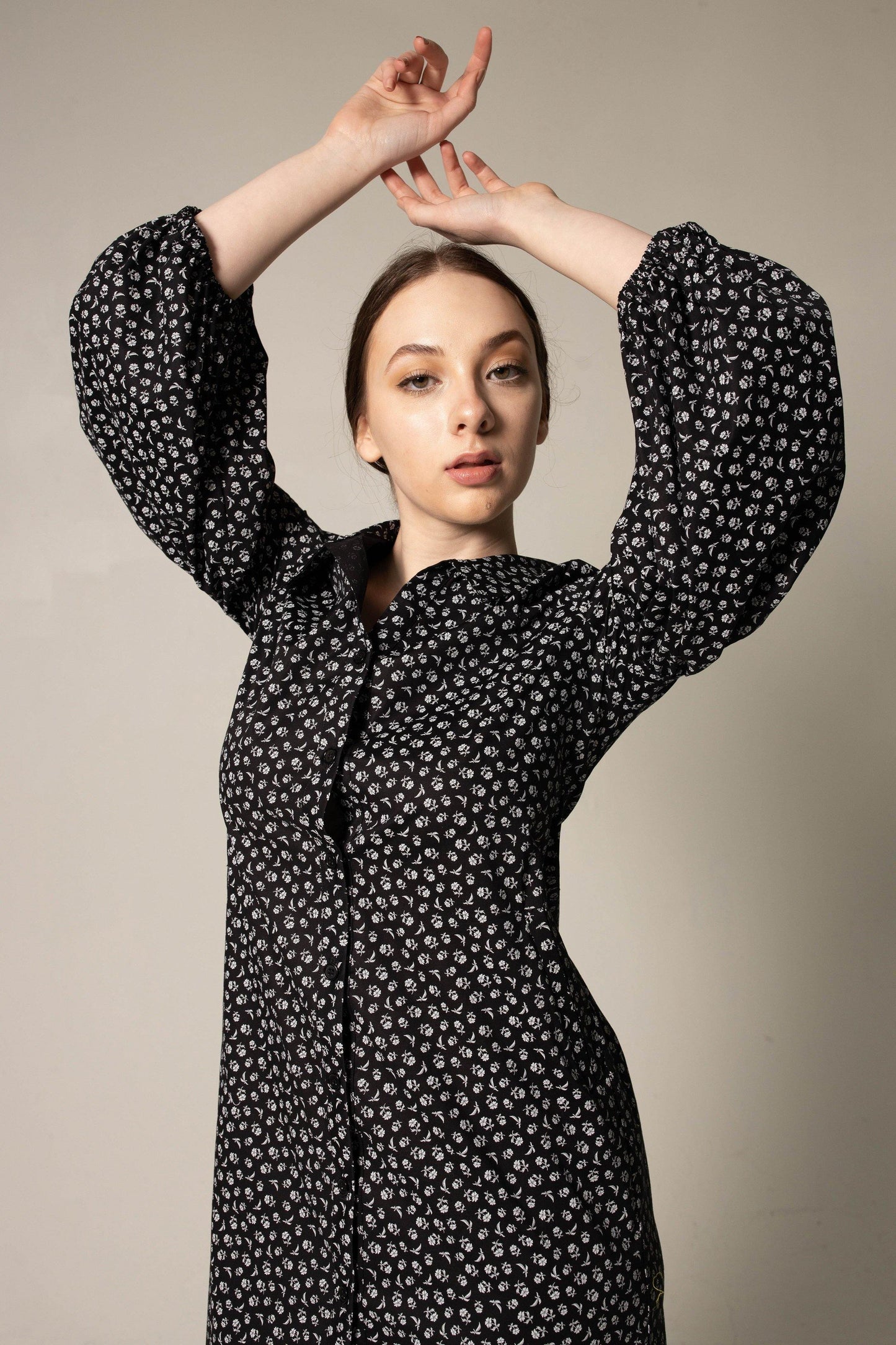 Black Floral Italian Cotton Elegant Summer Dress Le Réussi