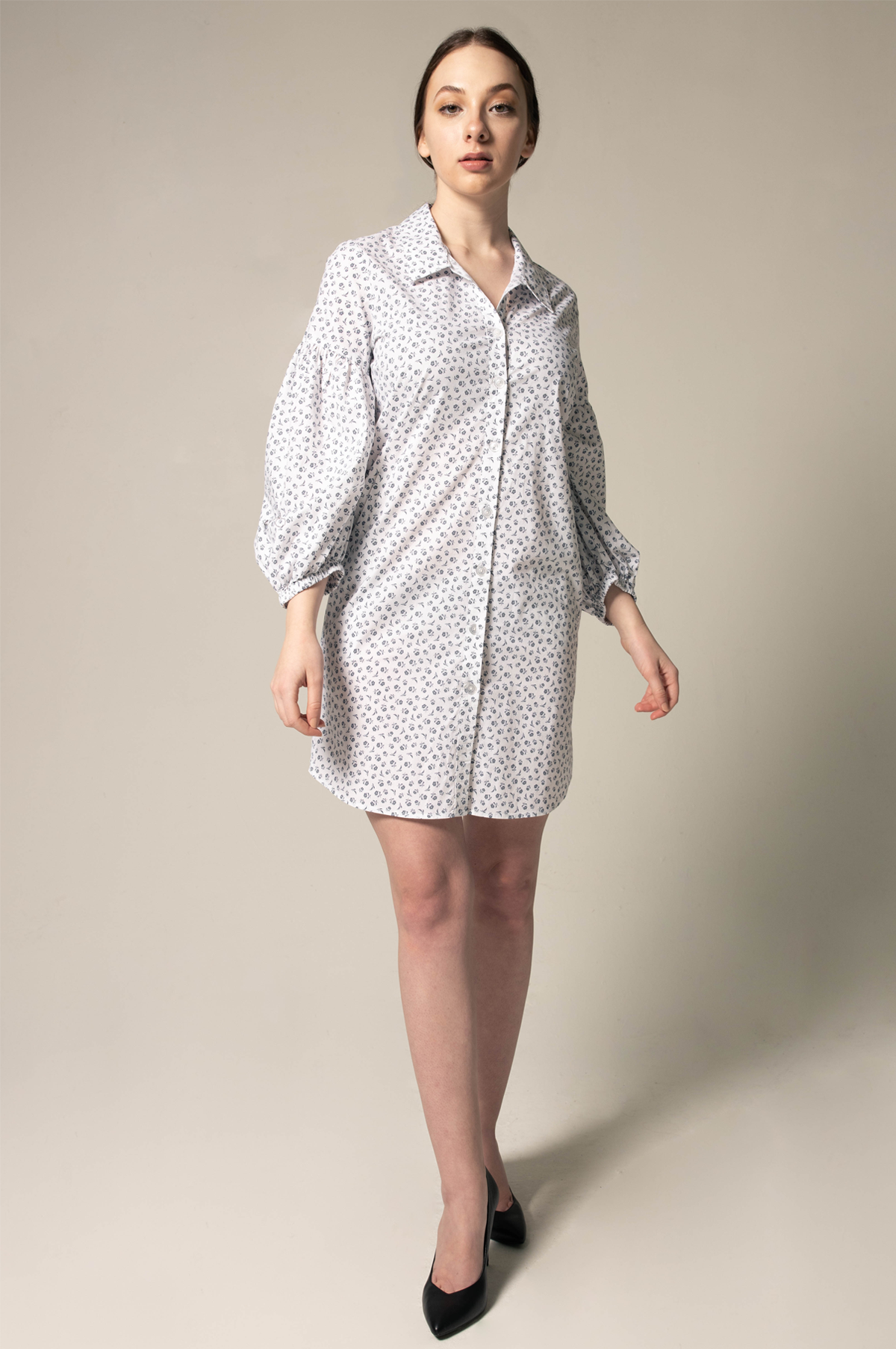 White Floral Oversized Sleeve Shirt Dress Summer Dress