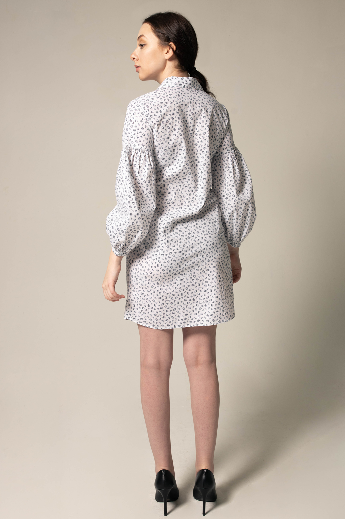 White Floral Oversized Sleeve Shirt Dress Summer Dress